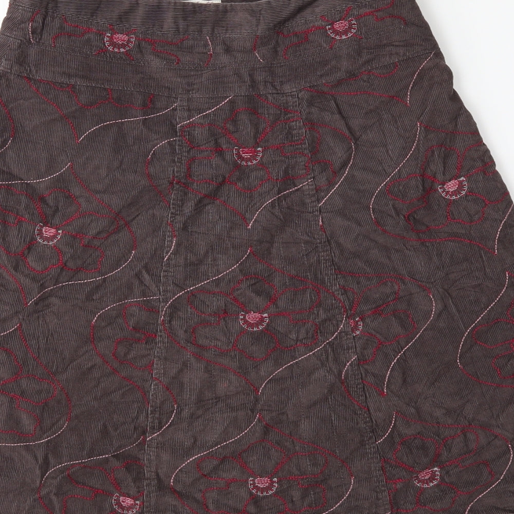 White Stuff Womens Brown Floral Corduroy A-Line Skirt Size 8