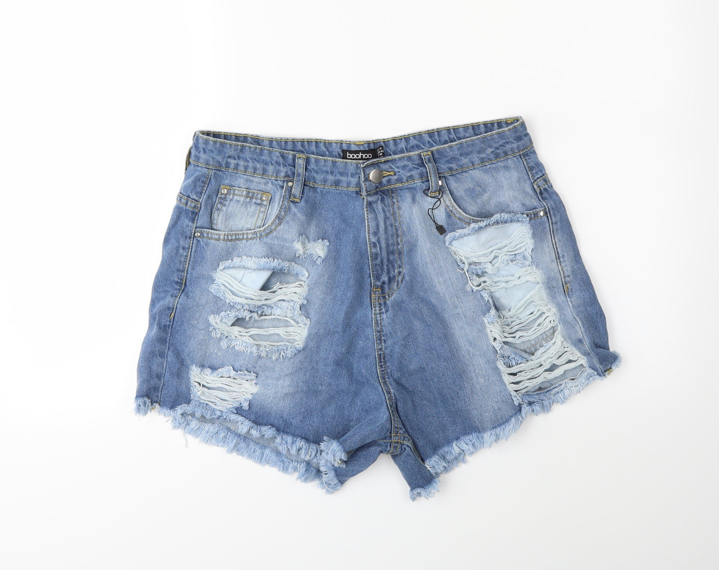 Boohoo Womens Blue  Denim Cut-Off Shorts Size 14