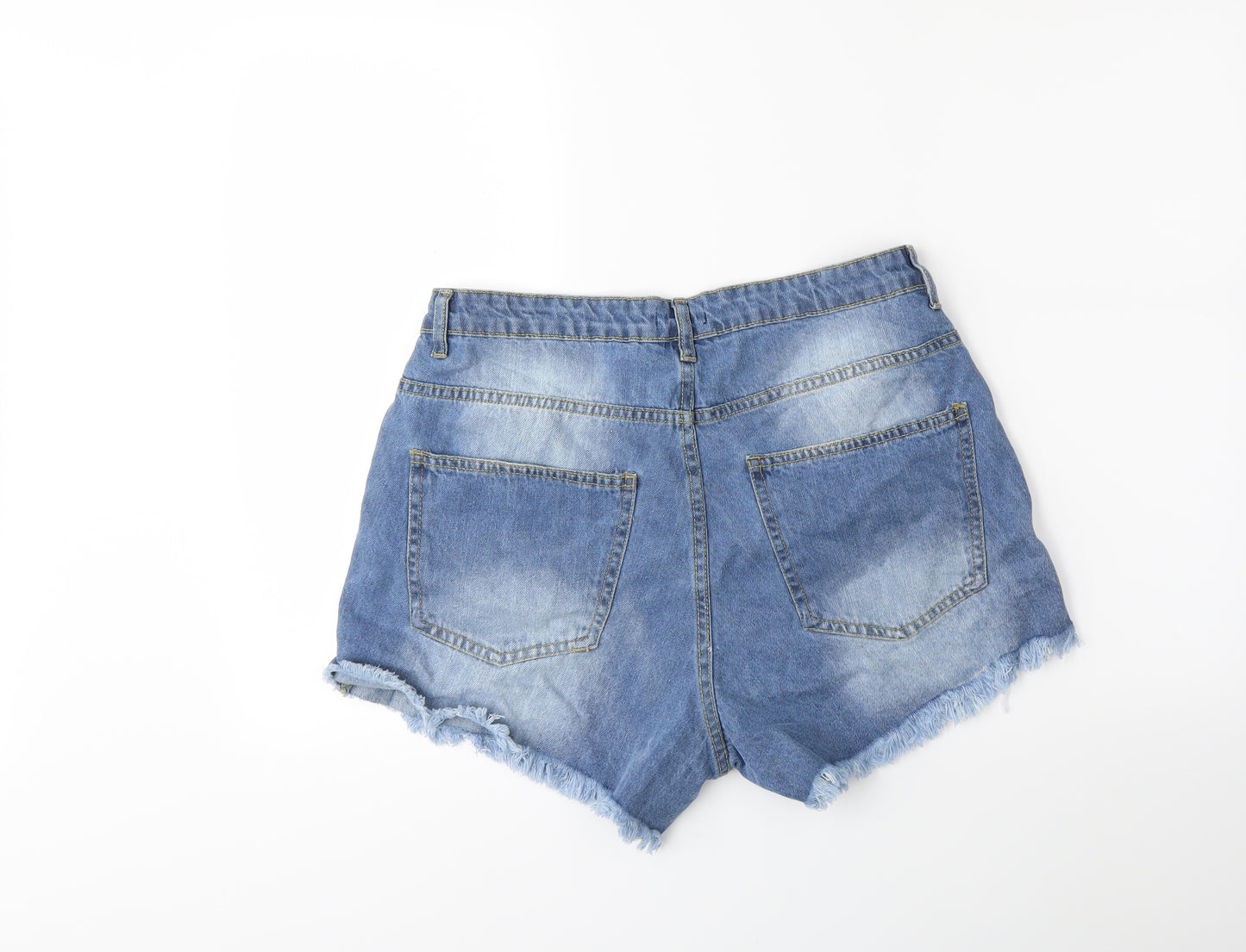 Boohoo Womens Blue  Denim Cut-Off Shorts Size 14