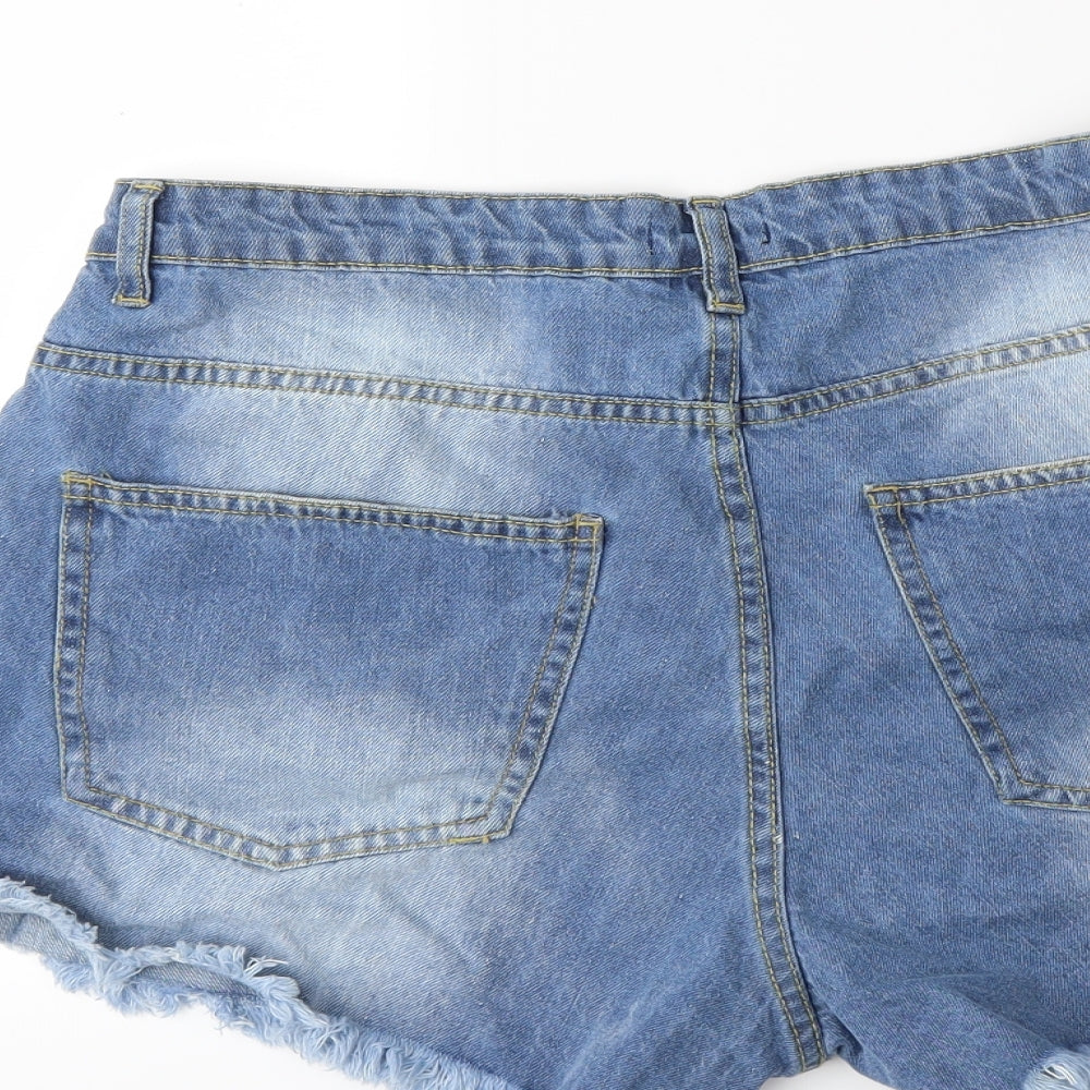 Boohoo Womens Blue  Denim Cut-Off Shorts Size 14