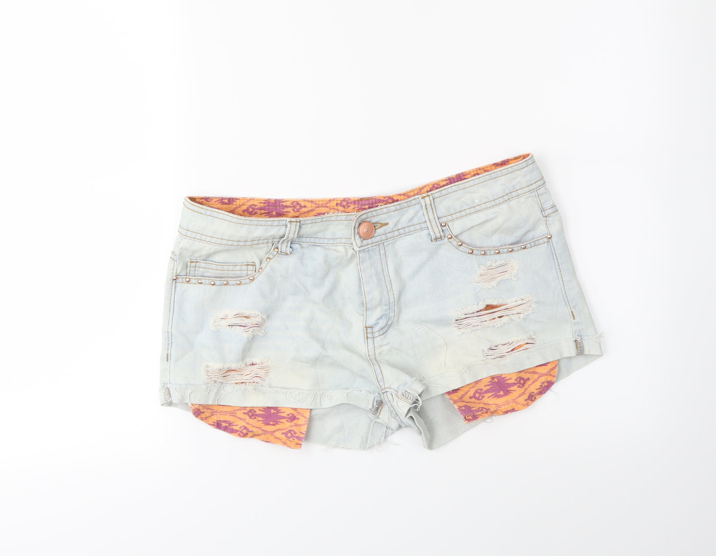 Denim & Co. Womens Beige  Denim Hot Pants Shorts Size 12