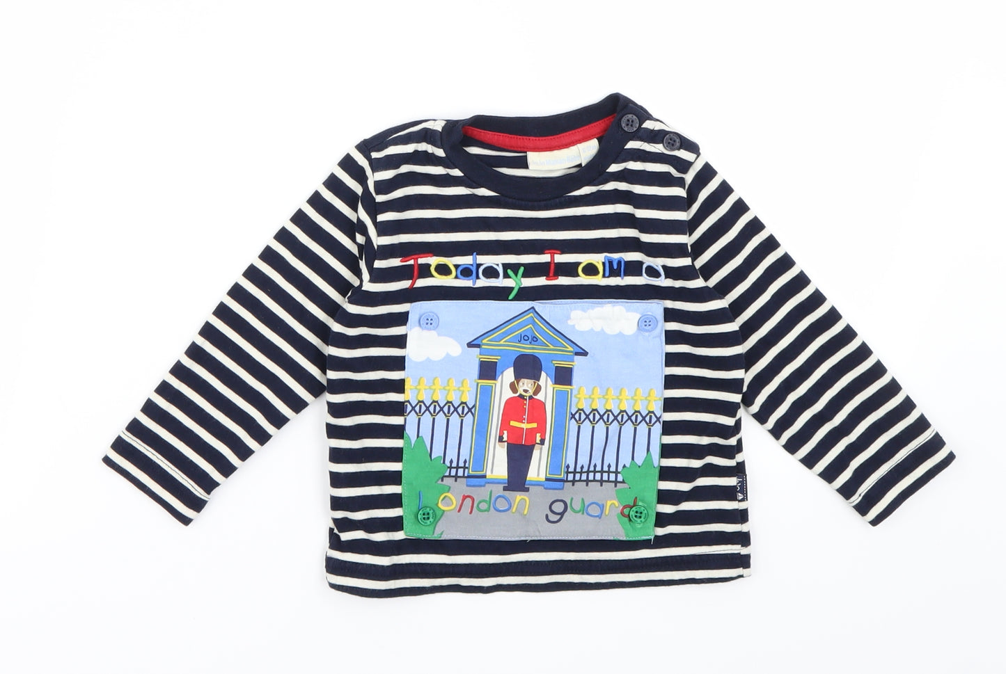 JoJo Maman Boys Blue Striped  Basic T-Shirt Size 9-12 Months