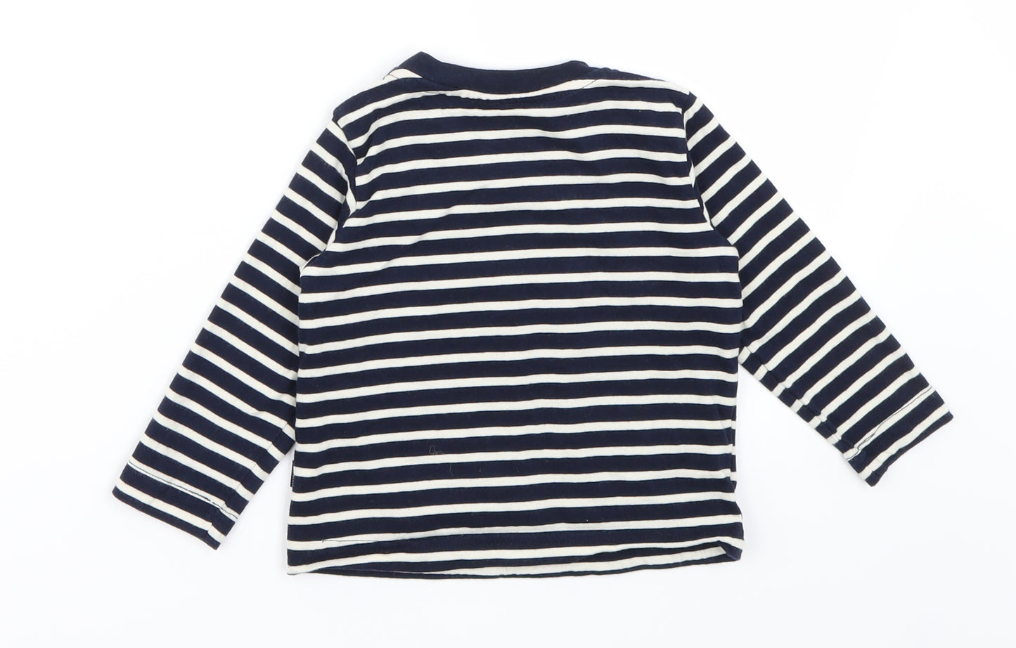 JoJo Maman Boys Blue Striped  Basic T-Shirt Size 9-12 Months