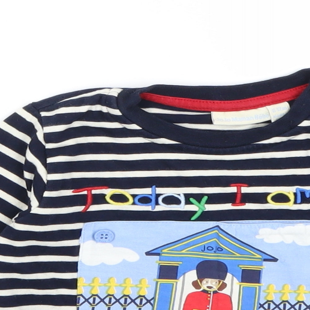 JoJo Maman Boys Blue Striped  Basic T-Shirt Size 9-12 Months