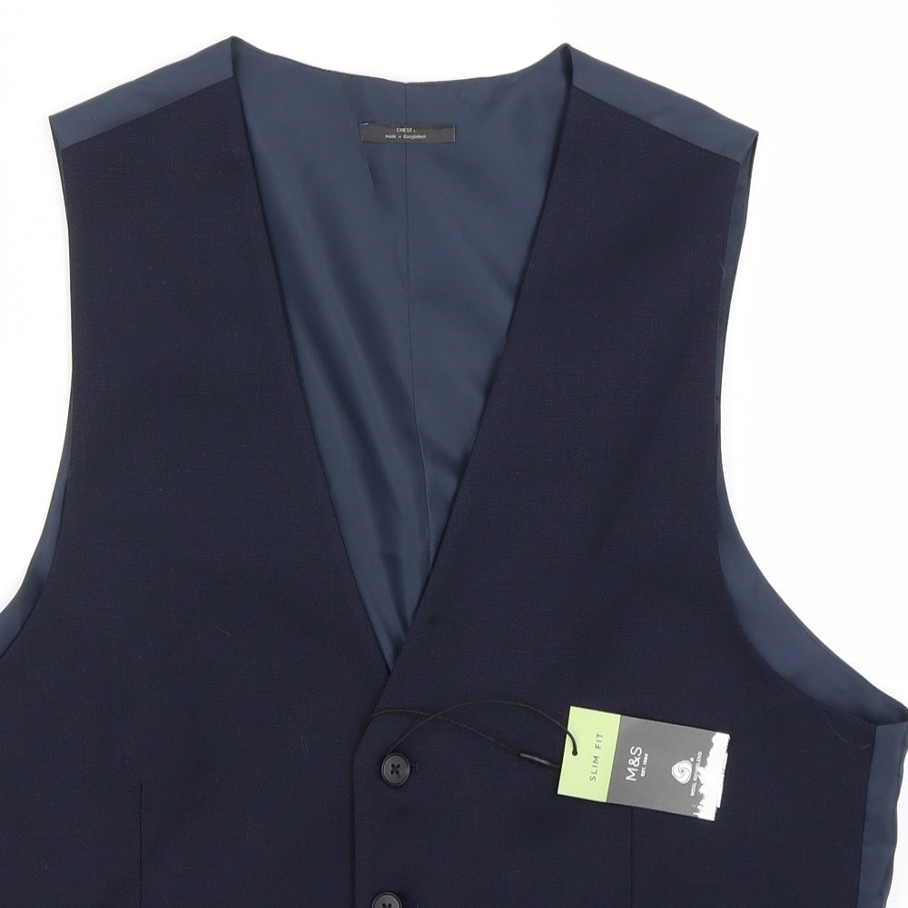 Marks and Spencer Mens Blue   Jacket Suit Waistcoat Size L