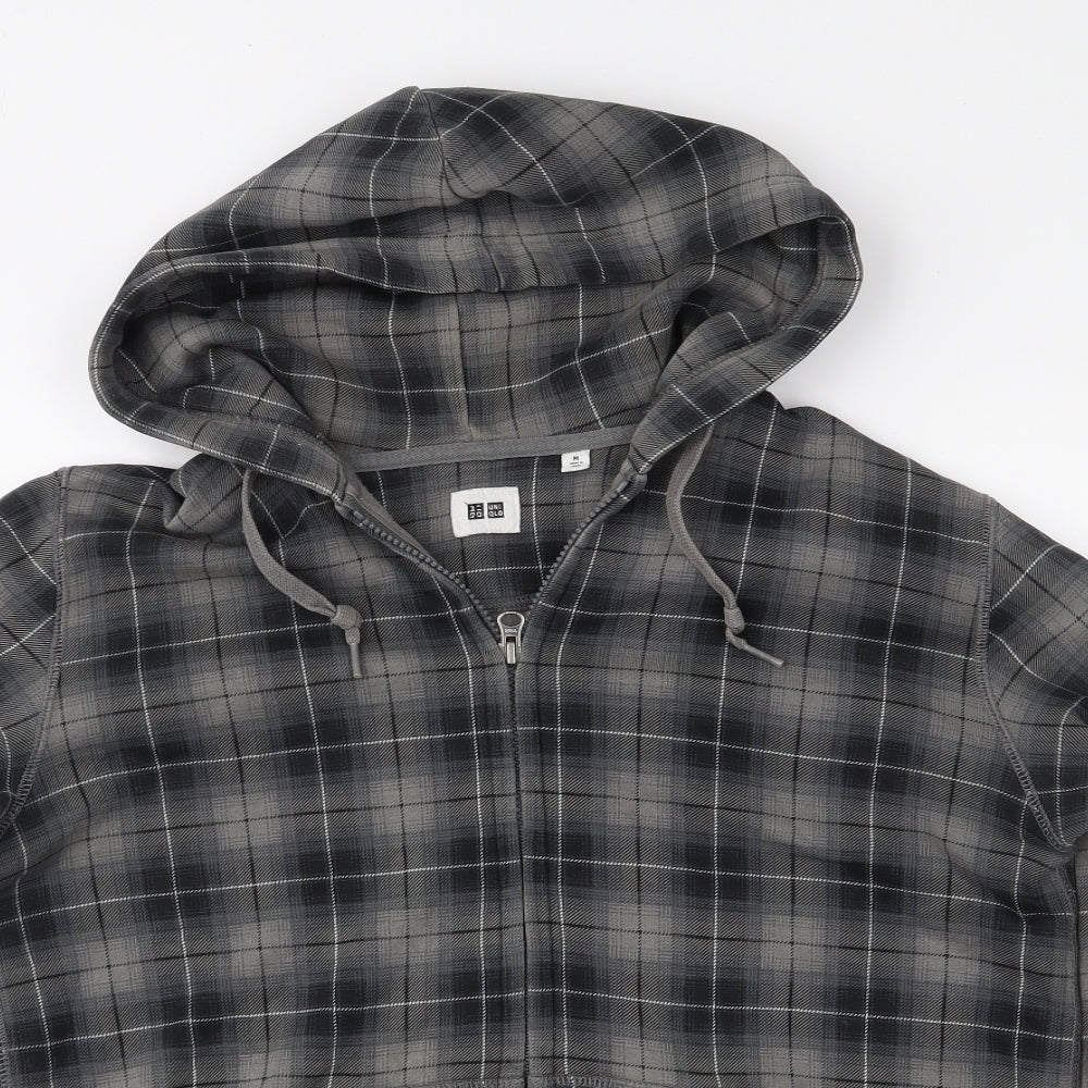 UNI QLO Mens Grey Check  Full Zip Hoodie Size M
