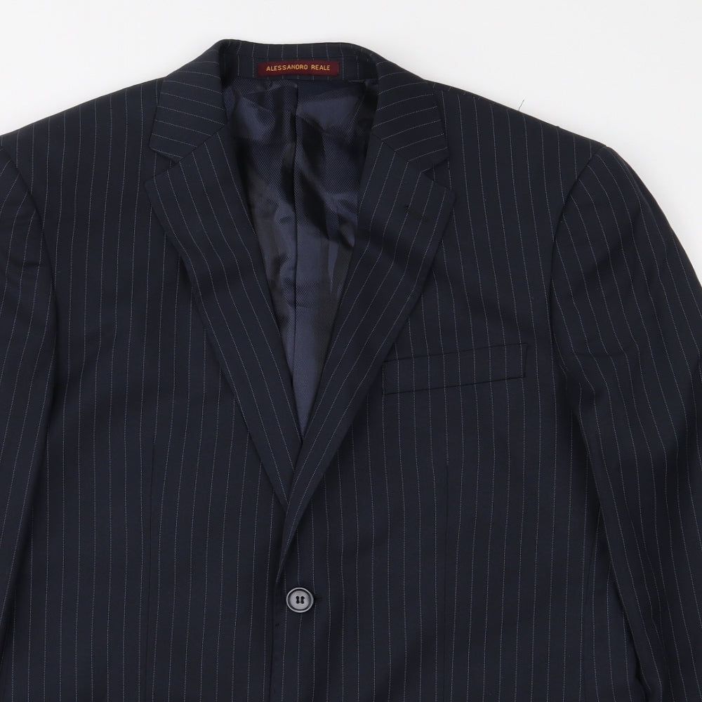 Alessandro Reale Mens Blue Striped  Jacket Suit Jacket Size 38