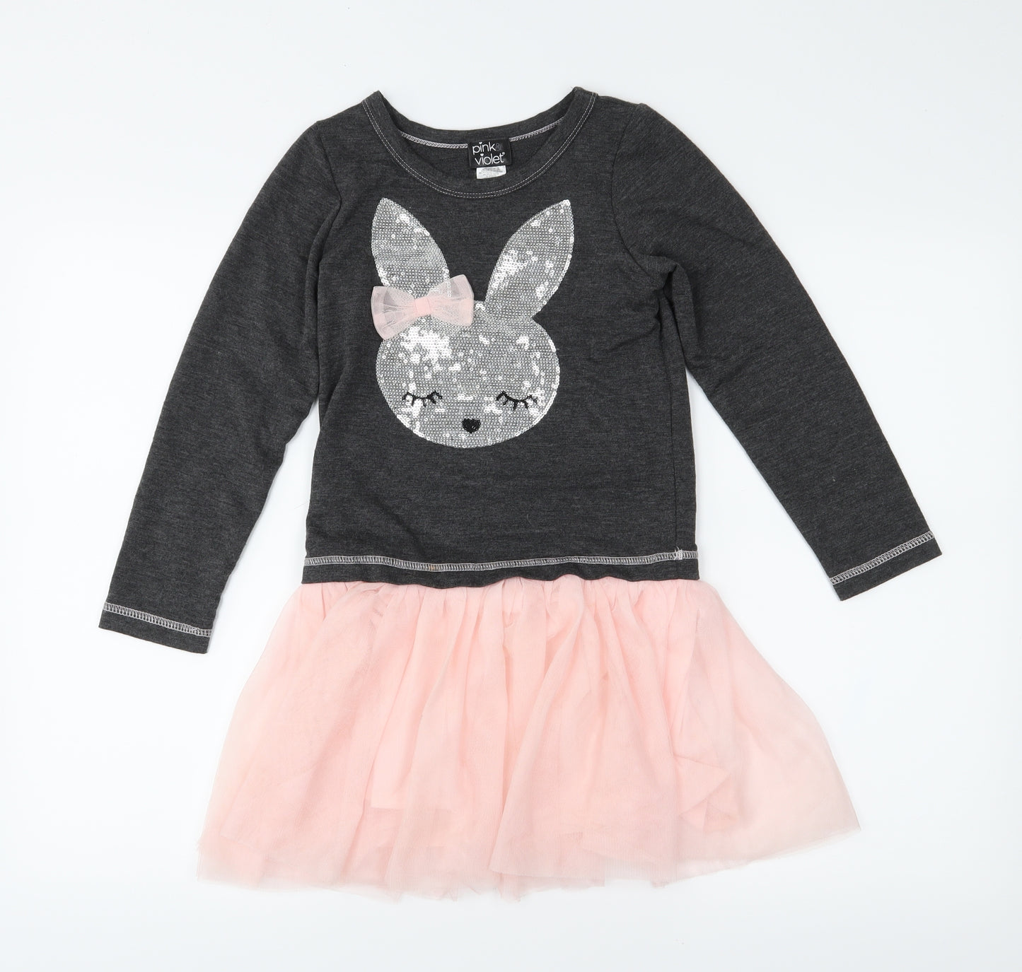 Pink & Violet Girls Grey  Jersey Fit & Flare  Size 8 Years