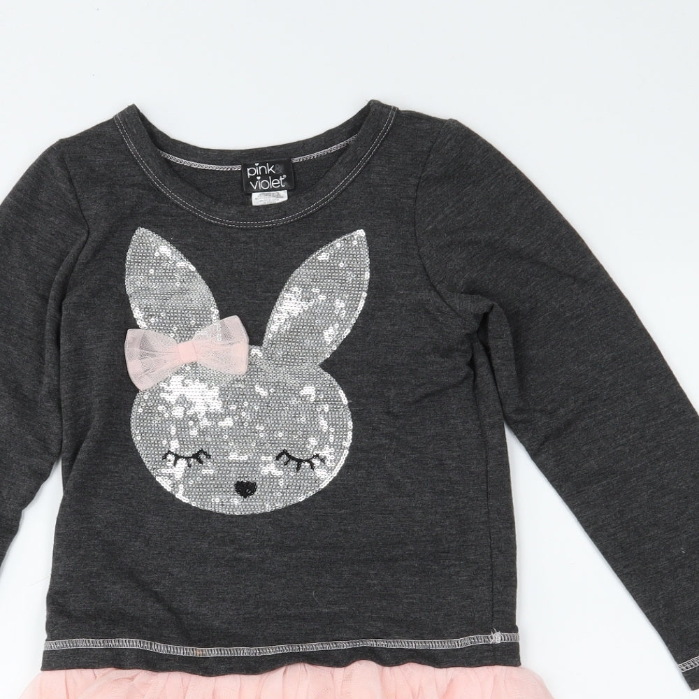 Pink & Violet Girls Grey  Jersey Fit & Flare  Size 8 Years