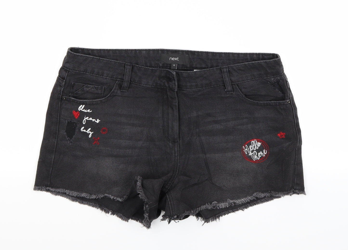 NEXT Womens Black  Denim Cut-Off Shorts Size 12