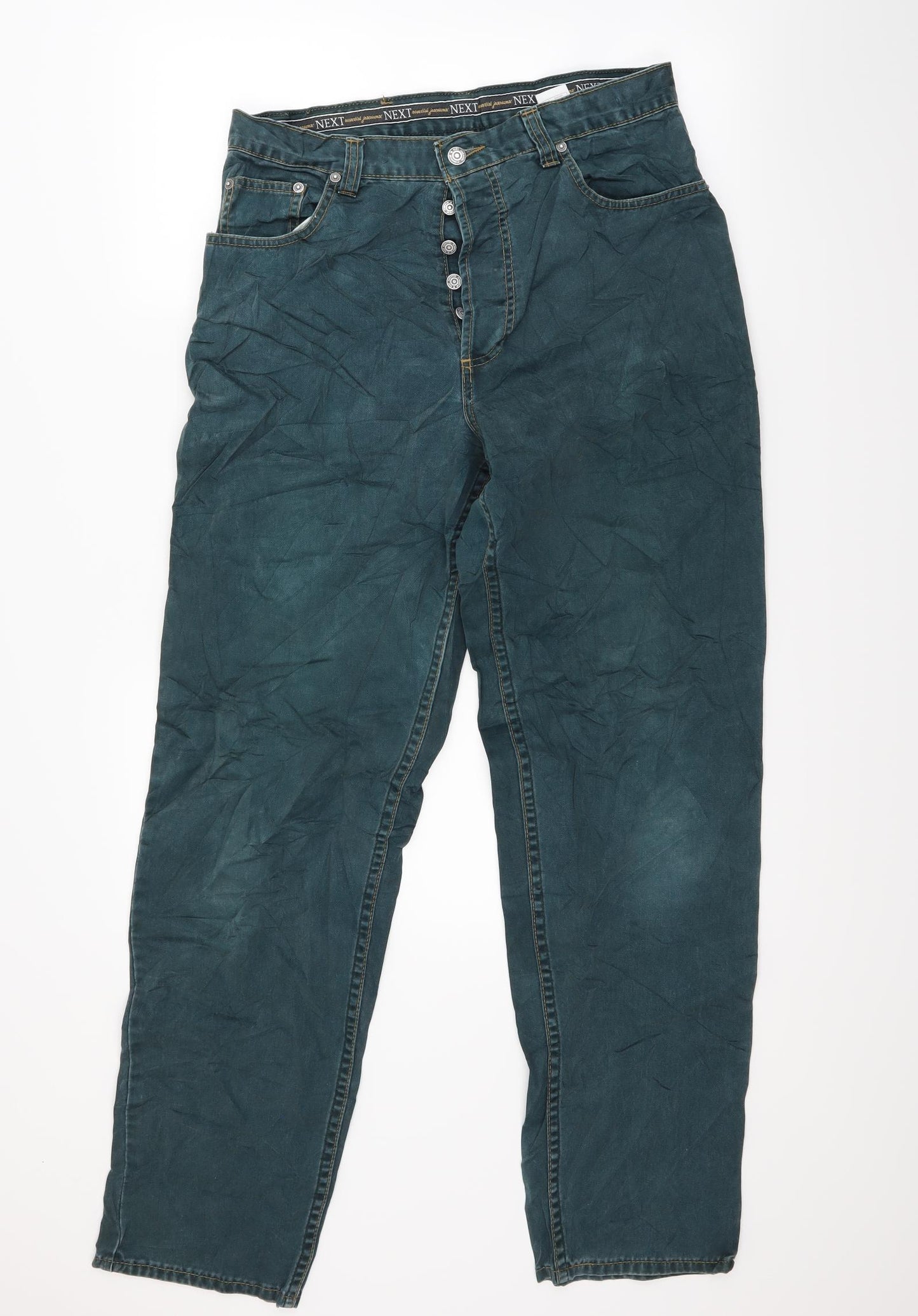 NEXT Mens Green  Denim Straight Jeans Size 32 L32 in