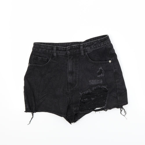 PRETTYLITTLETHING Womens Black  Denim Cut-Off Shorts Size 8