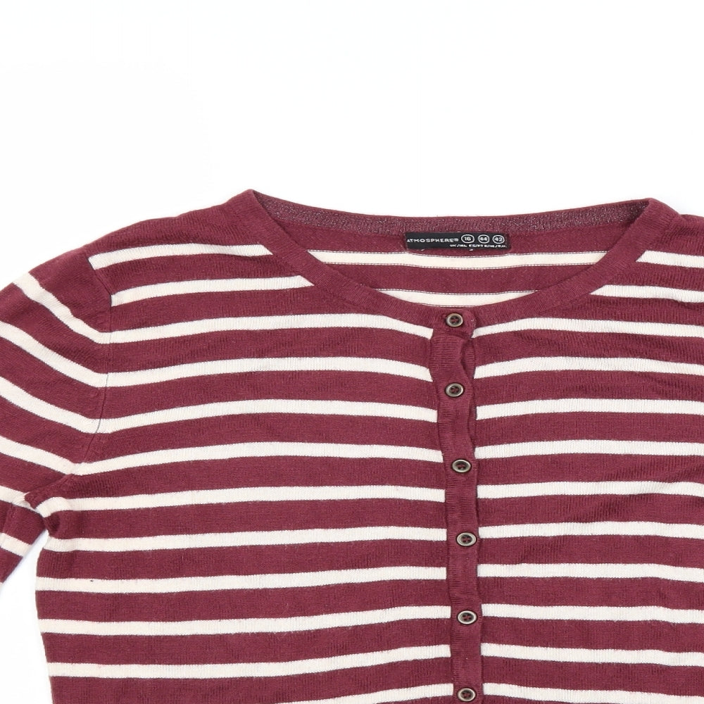 Atmosphere Womens Red Striped  Cardigan Jumper Size 16