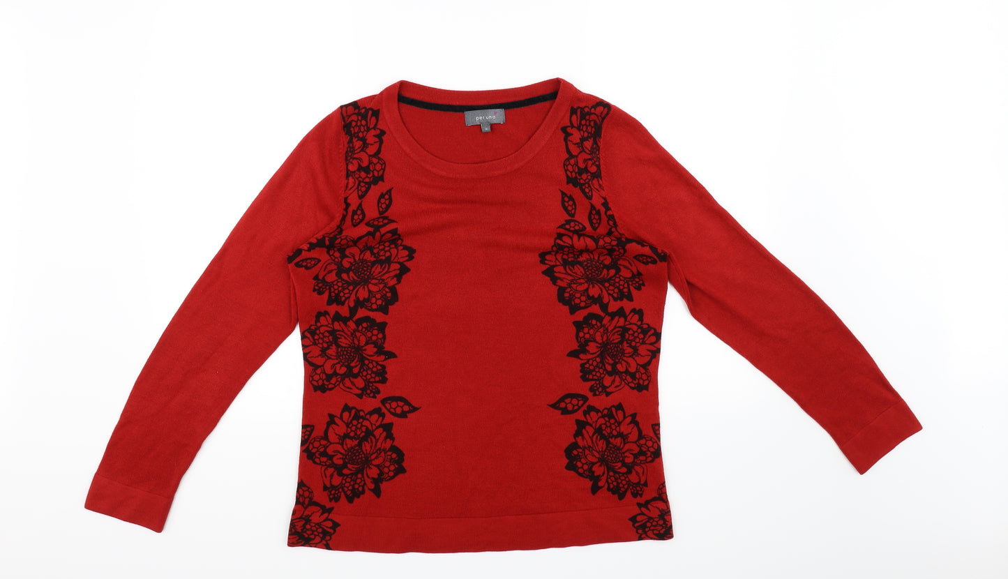 Marks and Spencer Womens Red Floral  Pullover Jumper Size 16