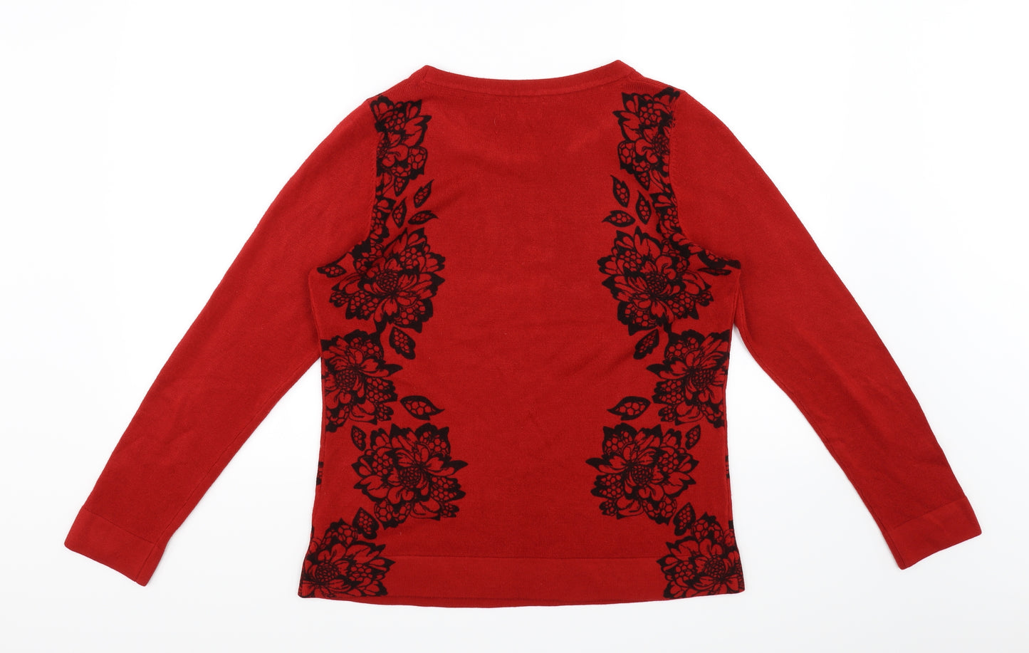 Marks and Spencer Womens Red Floral  Pullover Jumper Size 16