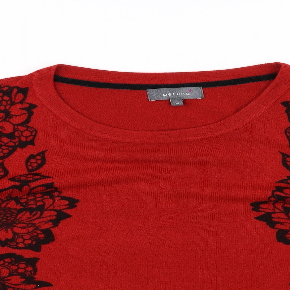 Marks and Spencer Womens Red Floral  Pullover Jumper Size 16