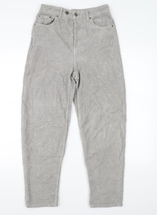 Front view of Topshop women’s grey corduroy straight jeans, size UK 24, 30-inch leg