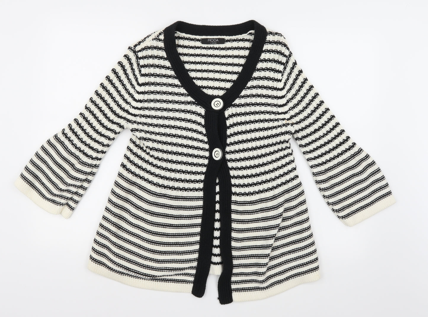 Moda Womens White Striped Knit Cardigan Jumper Size 14