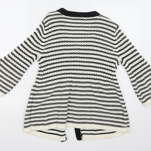 Moda Womens White Striped Knit Cardigan Jumper Size 14