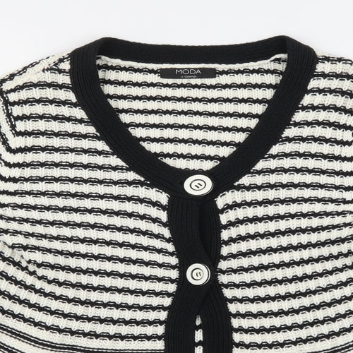 Moda Womens White Striped Knit Cardigan Jumper Size 14