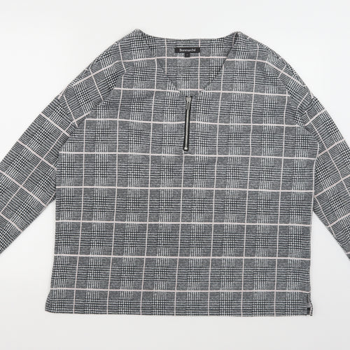 Bonmarché Womens Grey Check Jersey Pullover Sweatshirt Size 14
