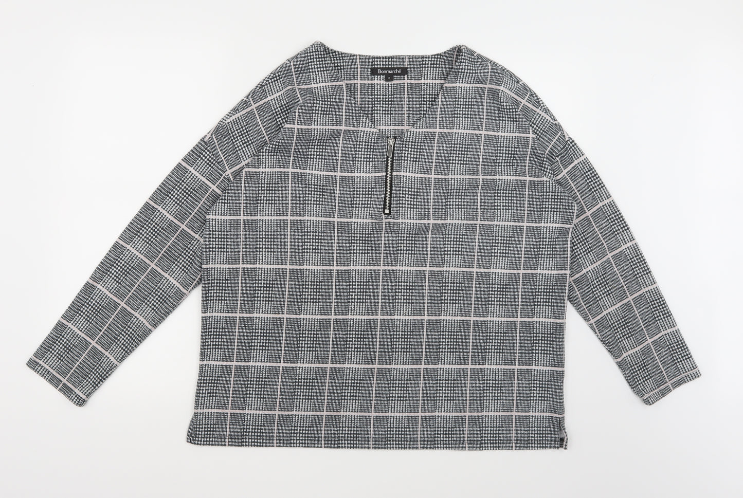 Bonmarché Womens Grey Check Jersey Pullover Sweatshirt Size 14
