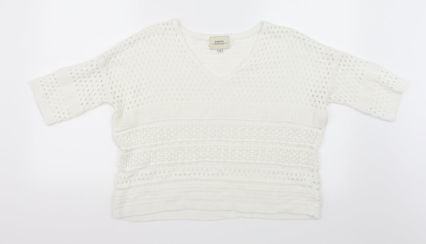 Papaya Womens White  Knit Pullover Jumper Size M