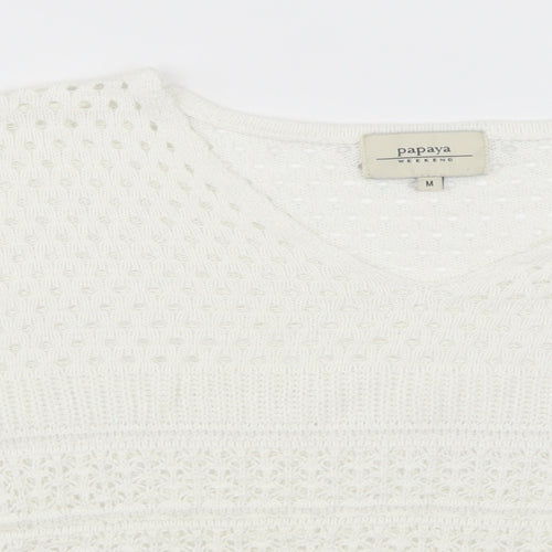 Papaya Womens White  Knit Pullover Jumper Size M