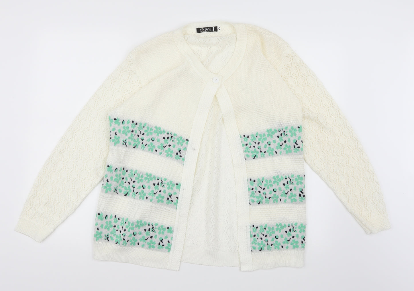 Envy Womens White Floral Knit Cardigan Jumper Size XL