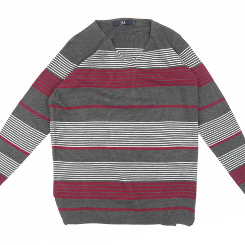 Isle Essentials Womens Grey Striped Knit Pullover Jumper Size 14
