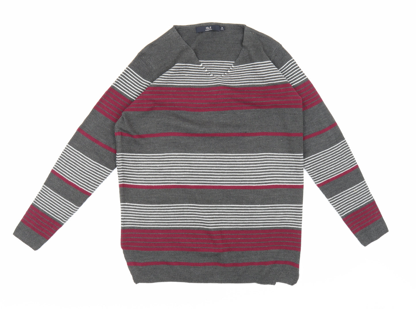 Isle Essentials Womens Grey Striped Knit Pullover Jumper Size 14