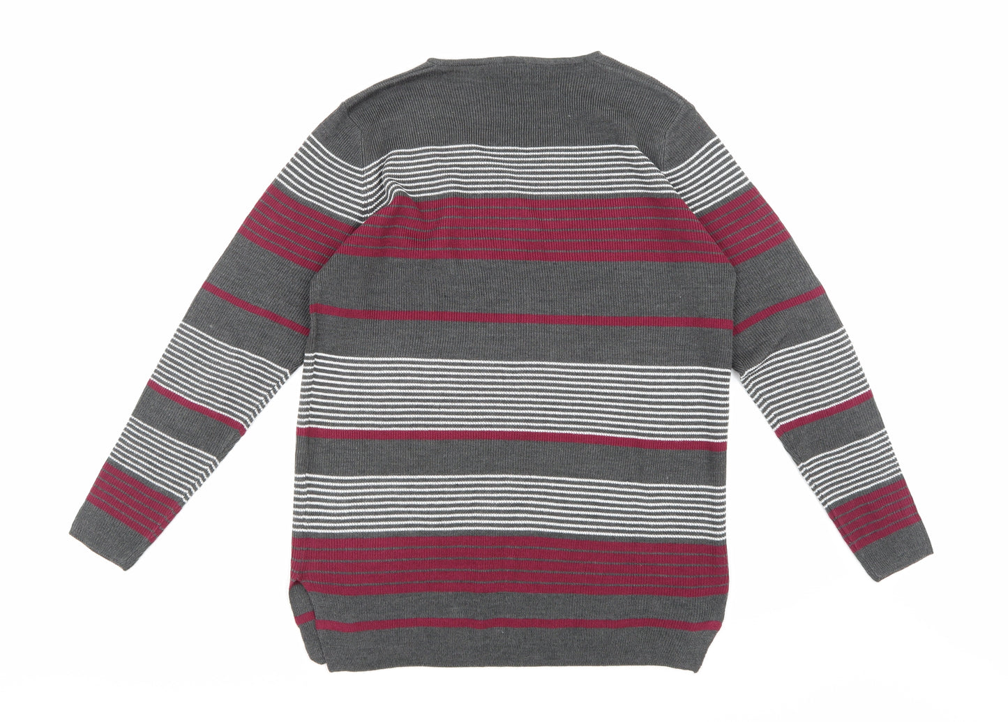 Isle Essentials Womens Grey Striped Knit Pullover Jumper Size 14