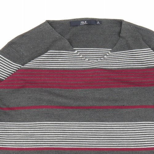 Isle Essentials Womens Grey Striped Knit Pullover Jumper Size 14