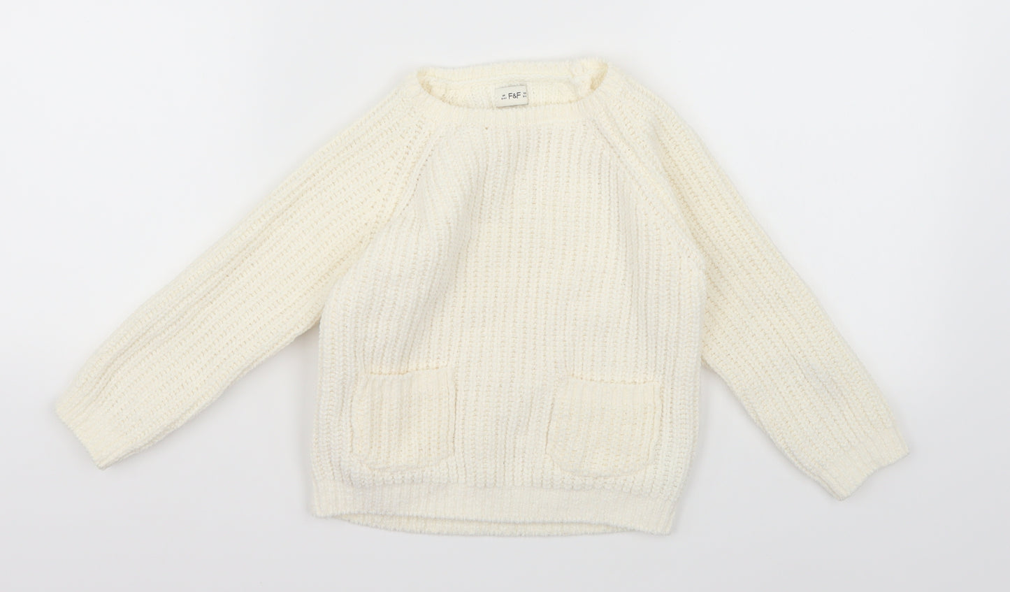 F&F Girls White  Knit Pullover Jumper Size 3-4 Years