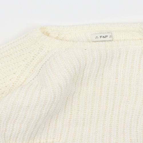 F&F Girls White  Knit Pullover Jumper Size 3-4 Years