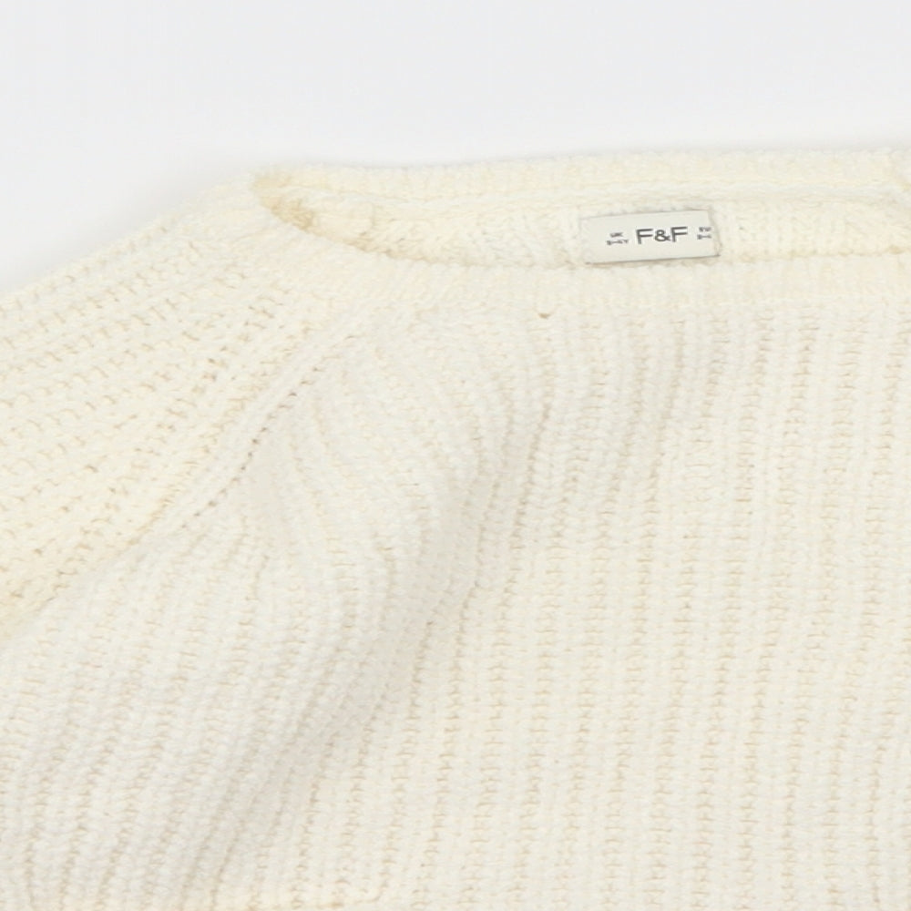 F&F Girls White  Knit Pullover Jumper Size 3-4 Years
