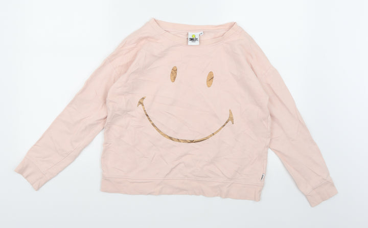 Smiley Girls Pink Jersey Pullover Sweatshirt Size 12 Years - smiley face