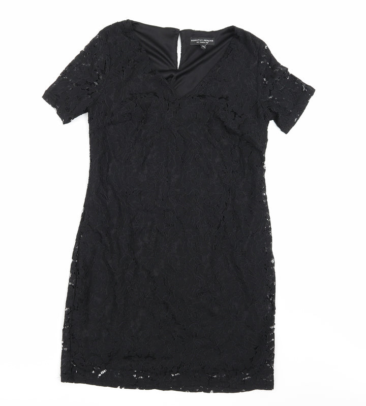 Dorothy Perkins Womens Black Floral A-Line Size 6