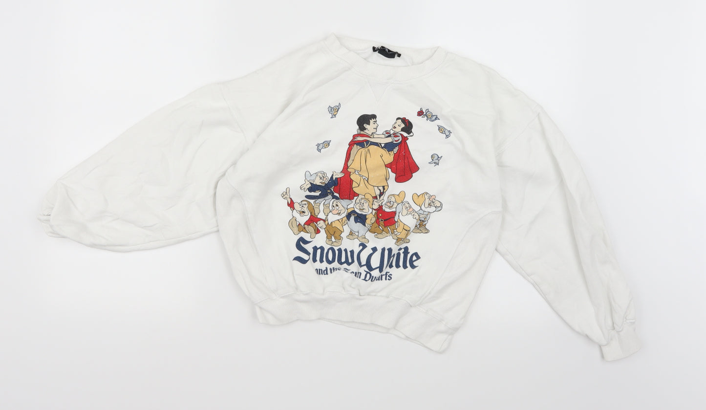 Zara Womens White  Jersey Pullover Sweatshirt Size S  - Snow White