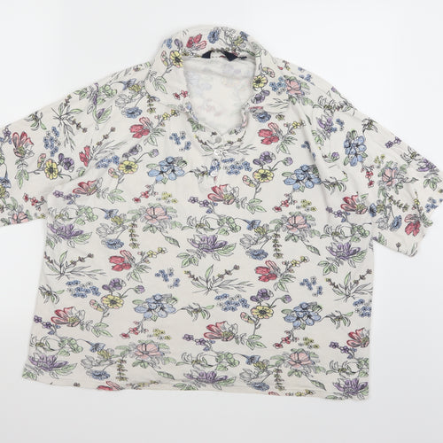 Isle Essentials Womens White Floral  Basic Blouse Size 18