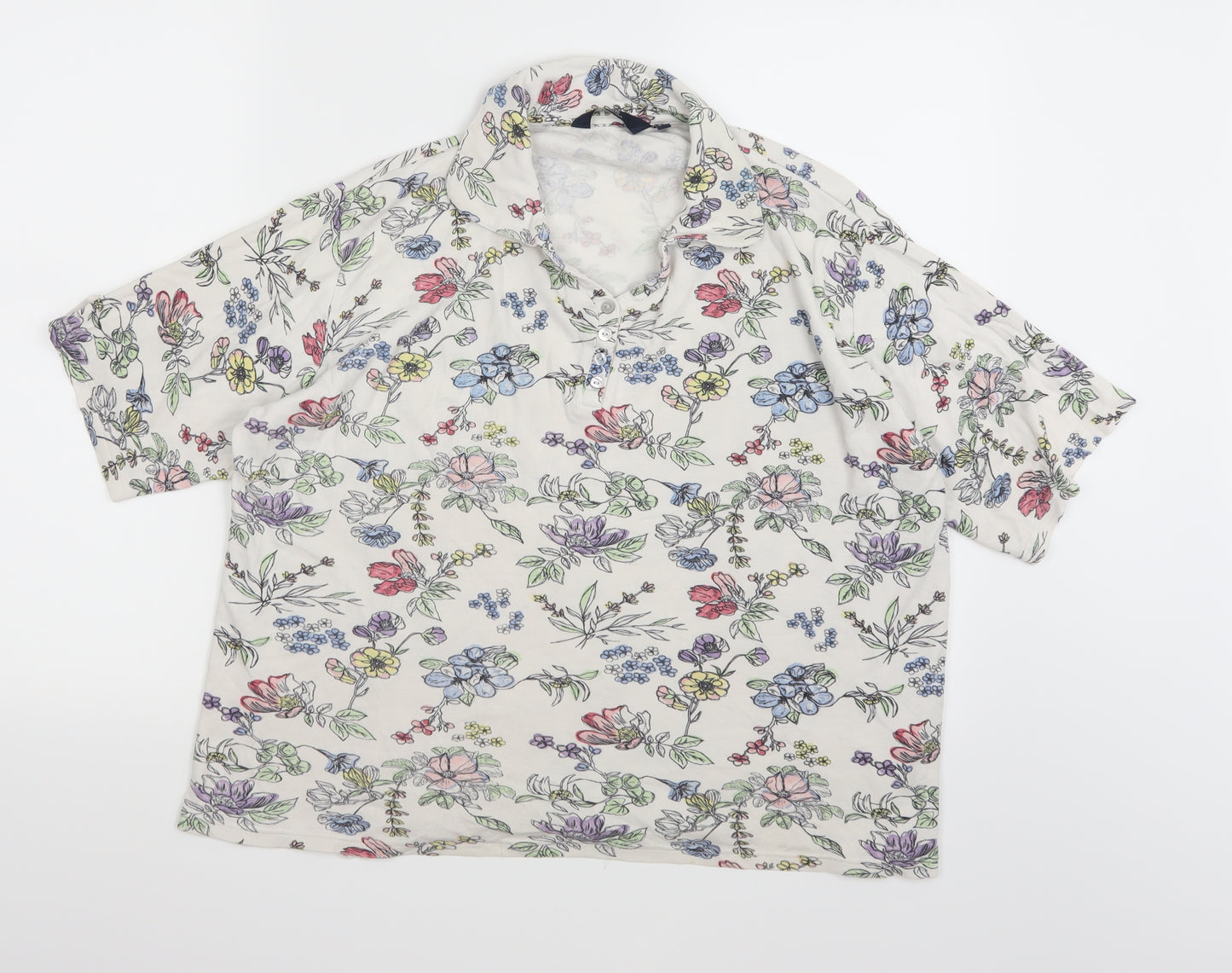 Isle Essentials Womens White Floral  Basic Blouse Size 18