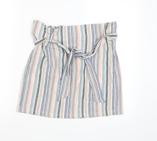 Front view of New Look women’s multicoloured striped a-line skirt, size UK 8
