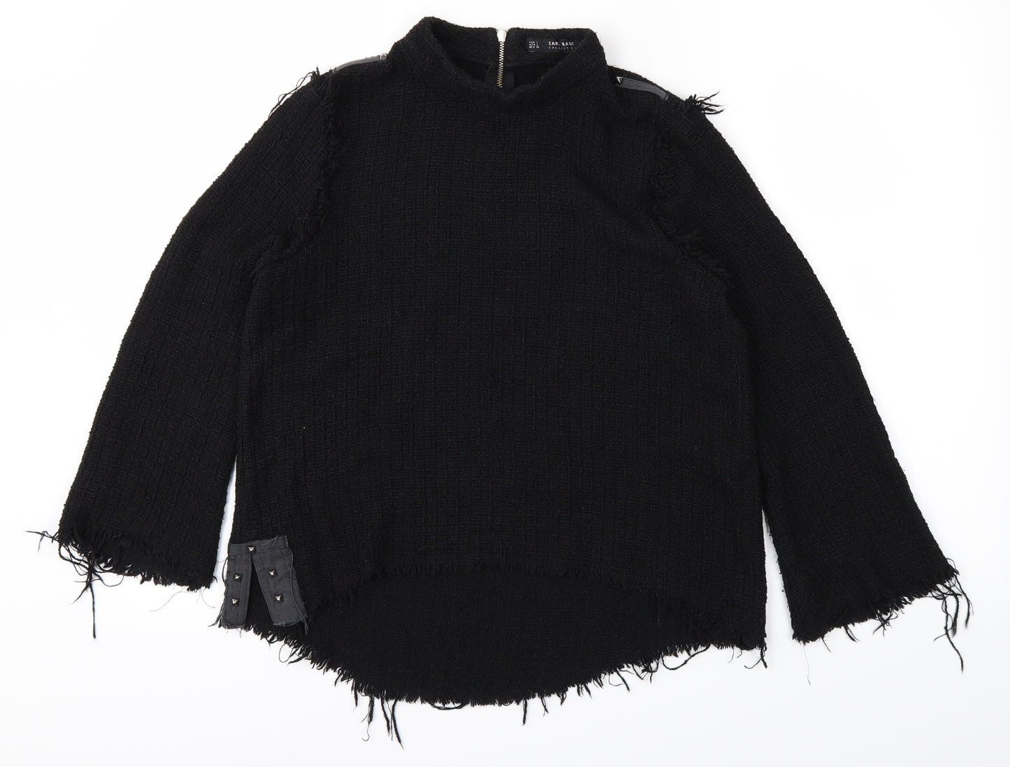 Zara Womens Black  Knit Pullover Jumper Size L  - 1/4 Zip