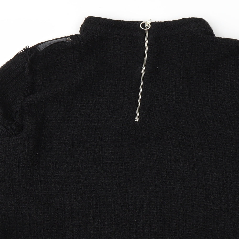 Zara Womens Black  Knit Pullover Jumper Size L  - 1/4 Zip