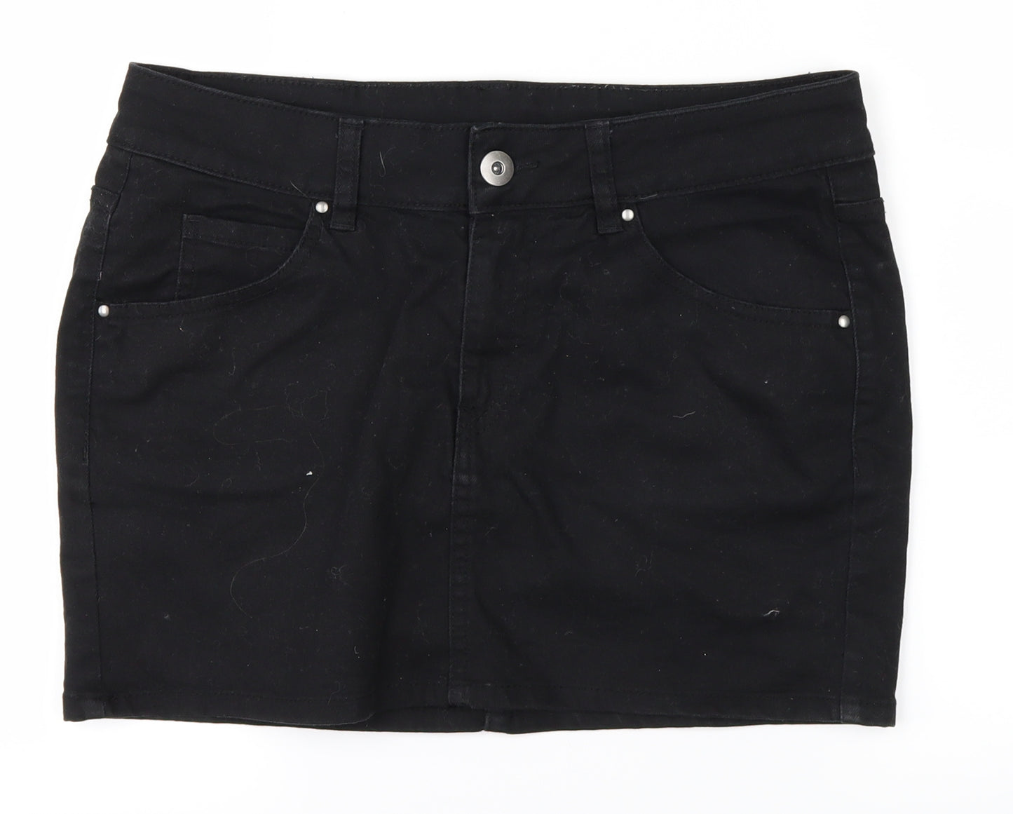 Preworn Womens Black  Denim A-Line Skirt Size 12