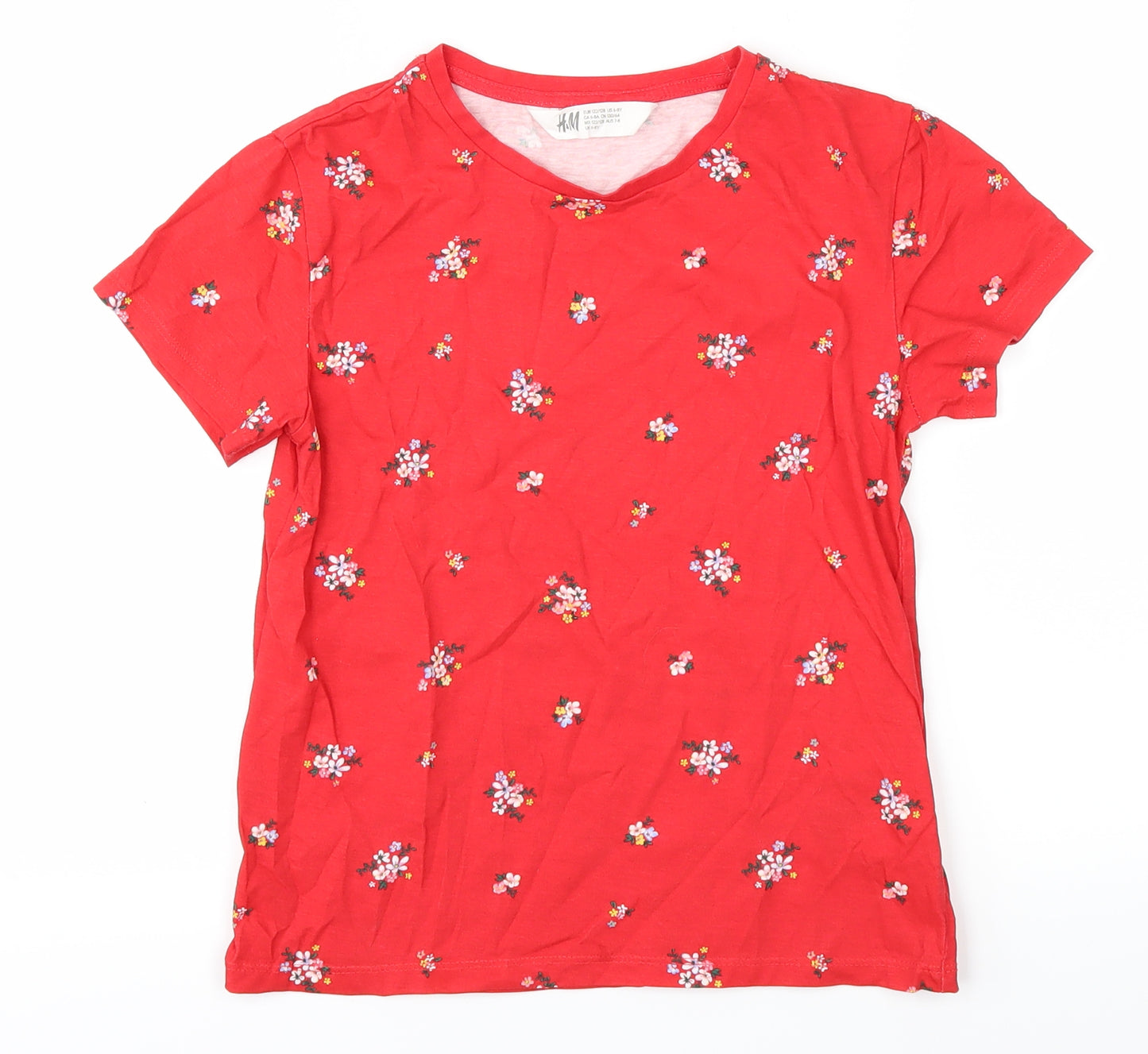 H&M Girls Red Floral  Basic T-Shirt Size 6-7 Years