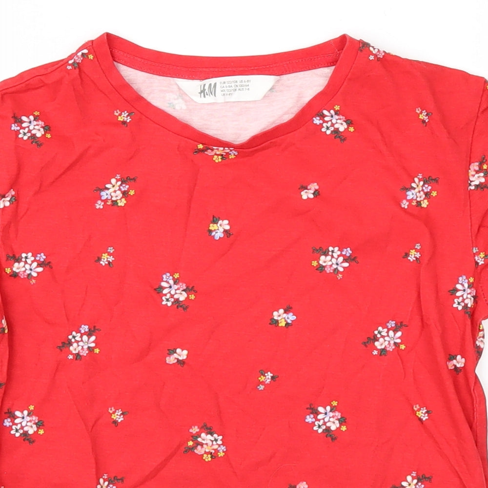 H&M Girls Red Floral  Basic T-Shirt Size 6-7 Years