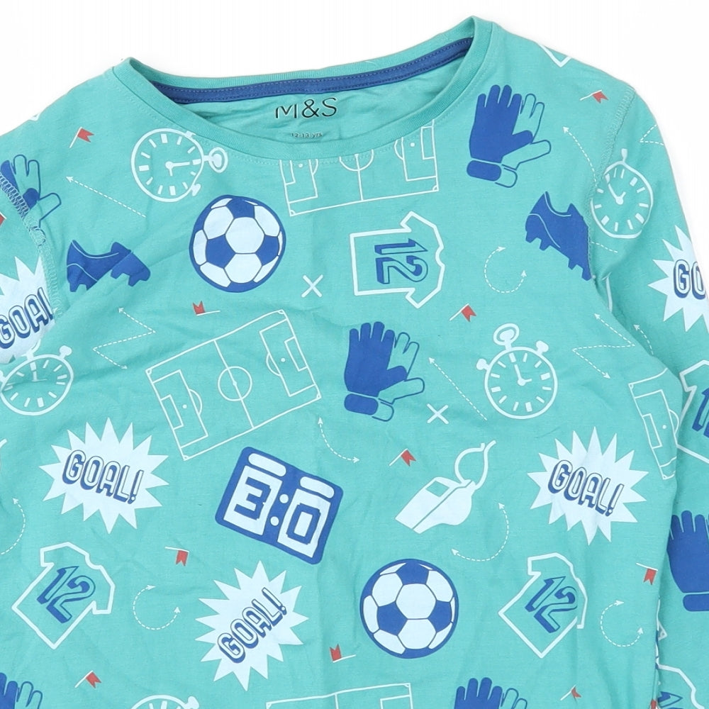 M&S Boys Blue   Basic T-Shirt Size 12-13 Years  - Football