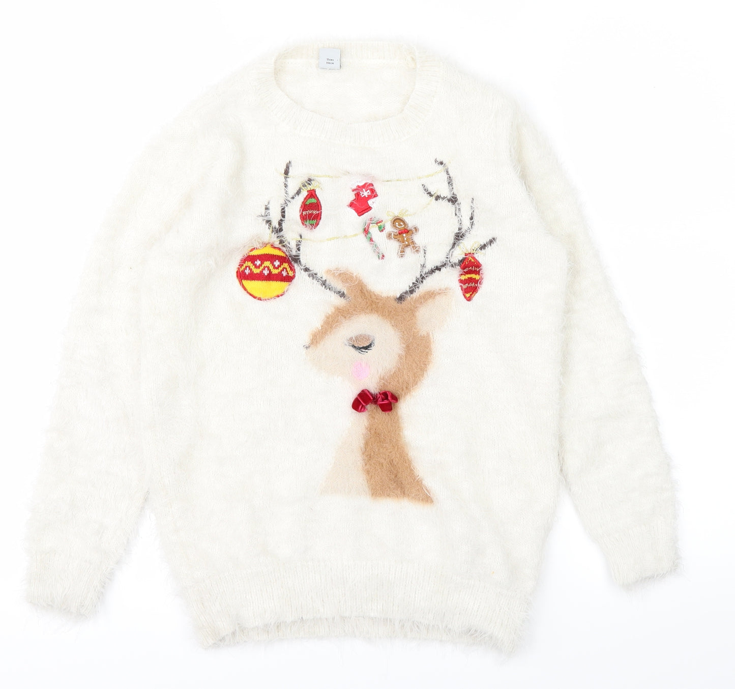 TU Girls White  Knit Pullover Jumper Size 11 Years  - Christmas