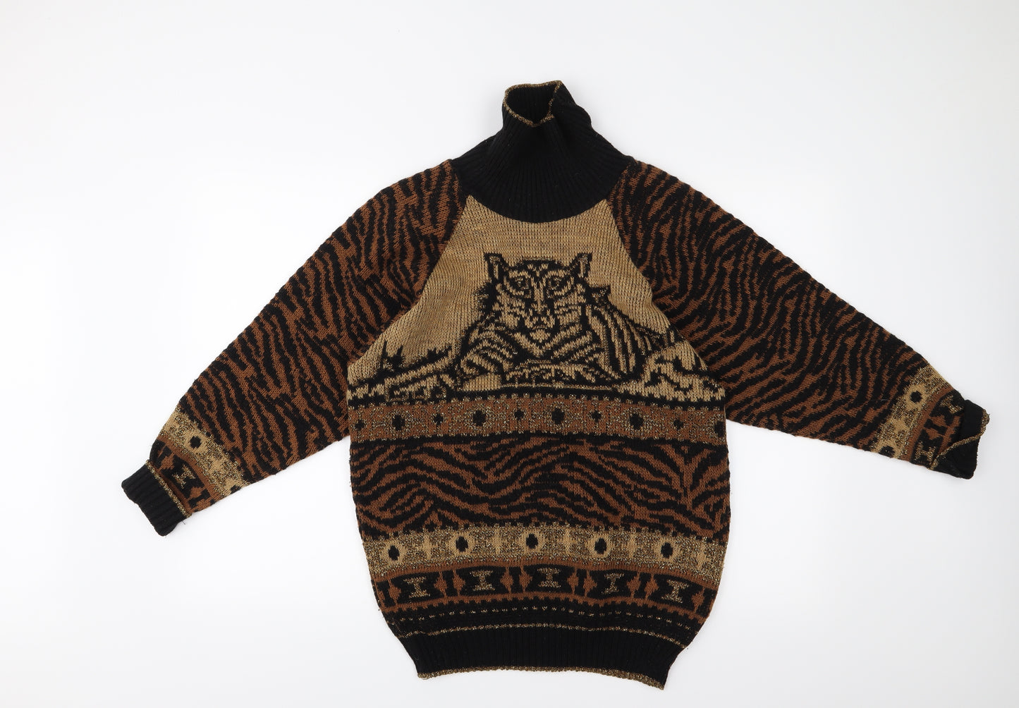 helen knits Womens Black Animal Print  Pullover Jumper Size S